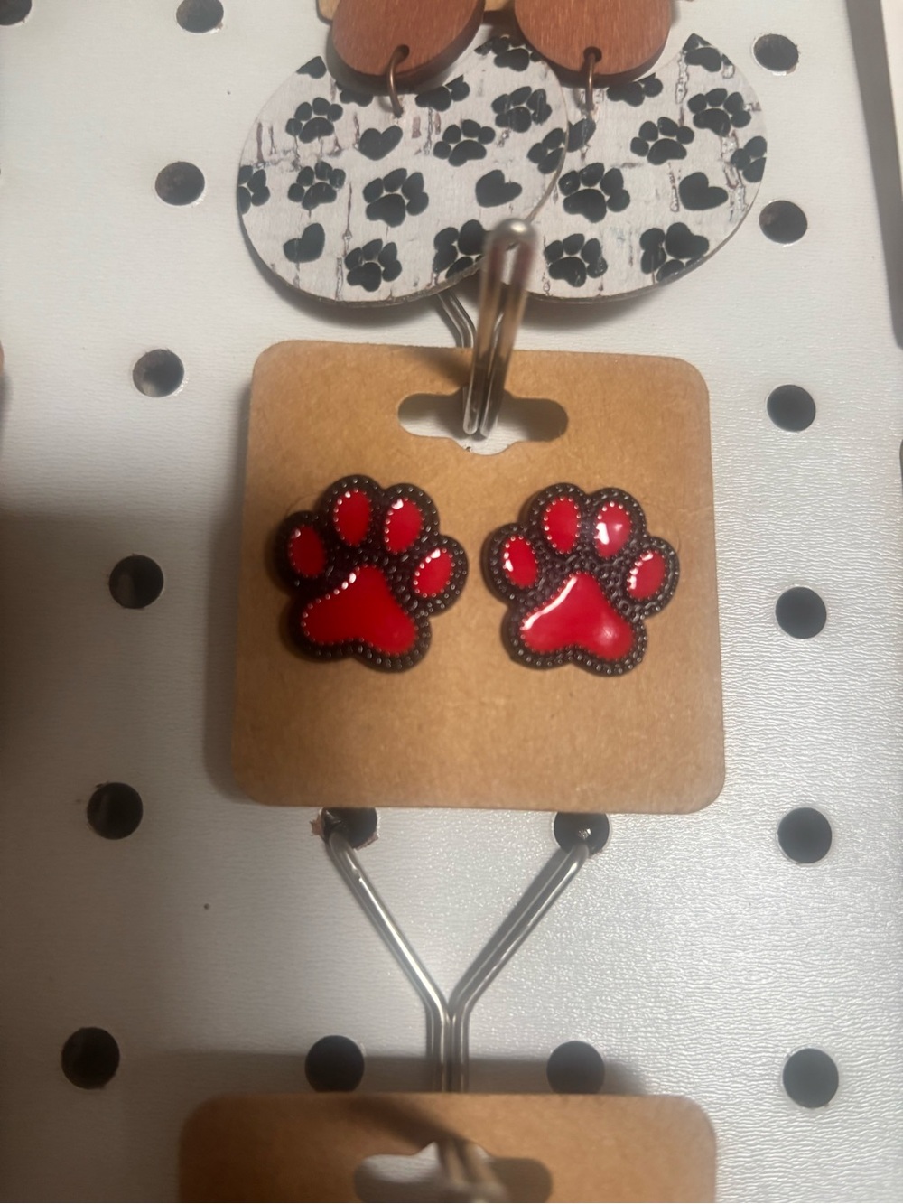 Red Paw Print Stud Earrings - Cute Animal Accessory